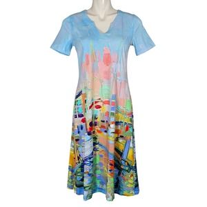 Dolcezza Simply Art Women's Multicolor Impressionist Graphic Midi Dress Small